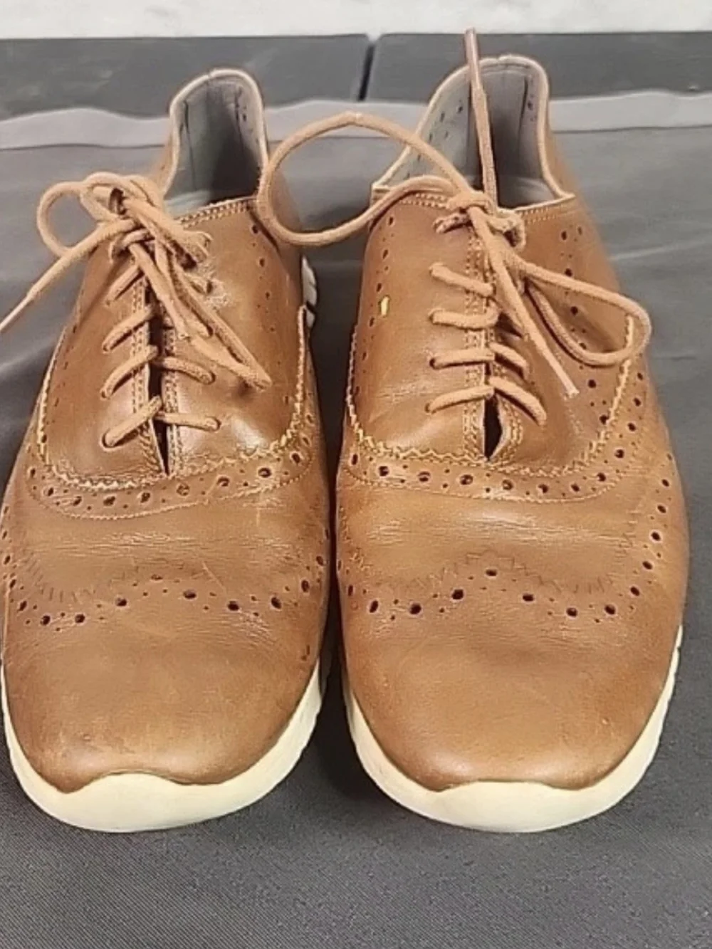 Cole Haan Tan Leather Wingtip Oxfords with White Sole